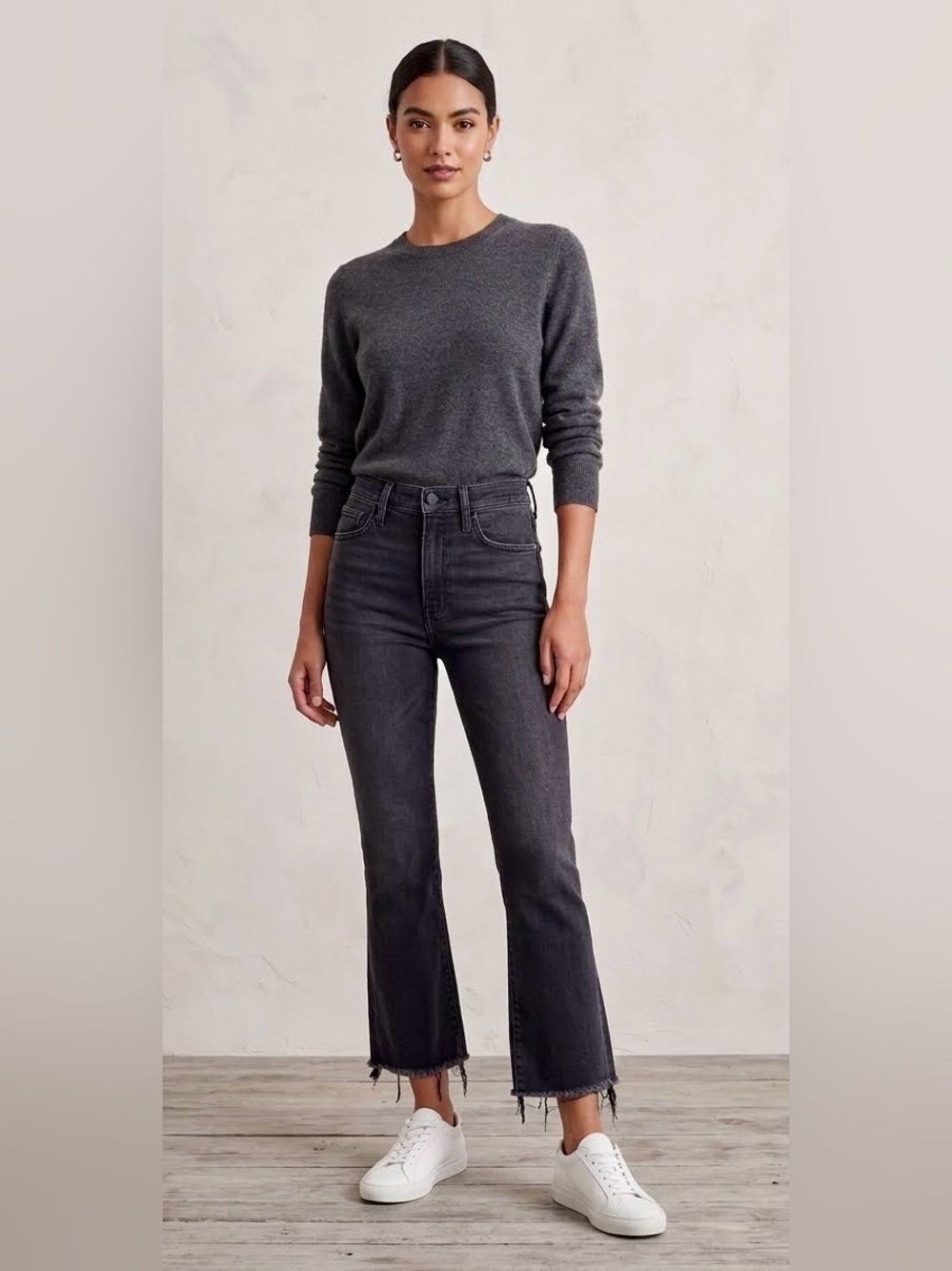 MOTHER The Hustler Ankle Fray Jeans Washed Black 27 Waist